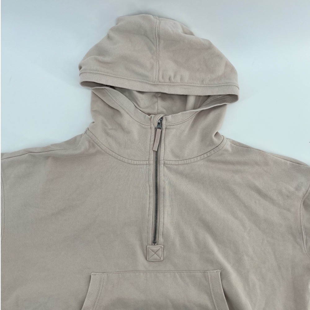 JoyLab French Terry 1/2 Zip Hooded Pullover Sweatshirt Beige Kangaroo Pocket - Picture 5 of 7